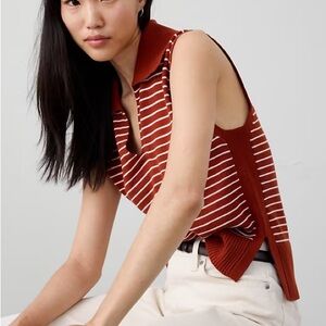 NEW Banana Republic | Striped Red & White 100% Cotton Polo Sweater Vest